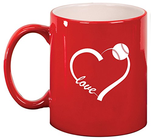 Ceramic Coffee Tea Mug Cup Love Heart Baseball Softball (Red)