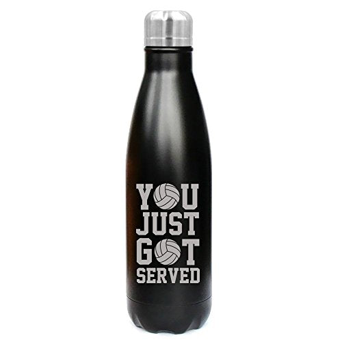 17 oz. Double Wall Vacuum Insulated Stainless Steel Water Bottle Travel Mug Cup You Just Got Served Volleyball (Black)