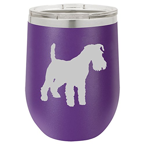 12 oz Double Wall Vacuum Insulated Stainless Steel Stemless Wine Tumbler Glass Coffee Travel Mug With Lid Miniature Schnauzer (Purple)