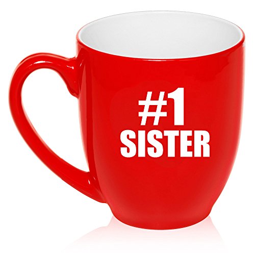 16 oz Large Bistro Mug Ceramic Coffee Tea Glass Cup #1 Sister (Red)