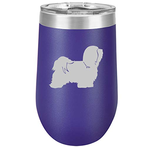 16 oz Double Wall Vacuum Insulated Stainless Steel Stemless Wine Tumbler Glass Coffee Travel Mug With Lid Havanese (Purple)