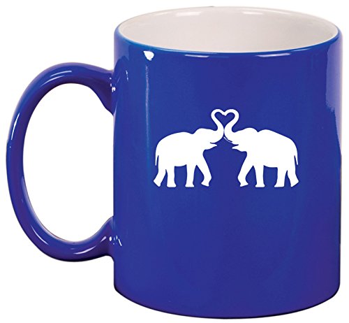 Ceramic Coffee Tea Mug Cup Elephants Making Heart (Blue)