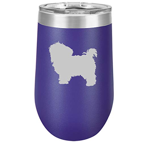 16 oz Double Wall Vacuum Insulated Stainless Steel Stemless Wine Tumbler Glass Coffee Travel Mug With Lid Maltese (Purple)