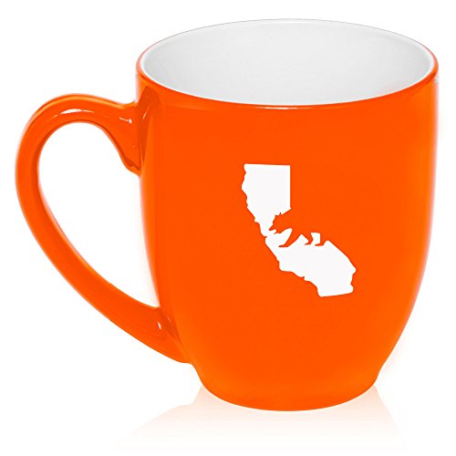 16 oz Large Bistro Mug Ceramic Coffee Tea Glass Cup Cali Bear California (Orange)