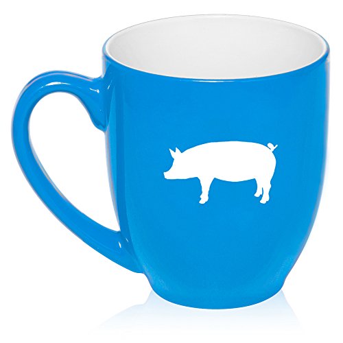 16 oz Large Bistro Mug Ceramic Coffee Tea Glass Cup Pig (Light Blue)