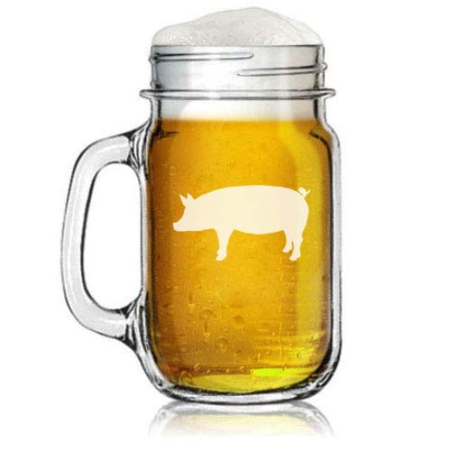16oz Mason Jar Glass Mug w/Handle Pig