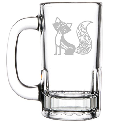 12oz Beer Mug Stein Glass Fancy Fox