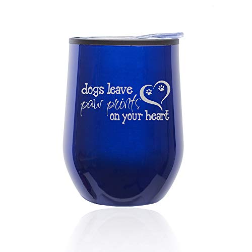 Stemless Wine Tumbler Coffee Travel Mug Glass With Lid Dogs Leave Paw Prints