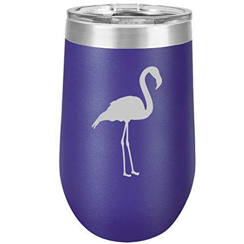 16 oz Double Wall Vacuum Insulated Stainless Steel Stemless Wine Tumbler Glass Coffee Travel Mug With Lid Flamingo (Purple)