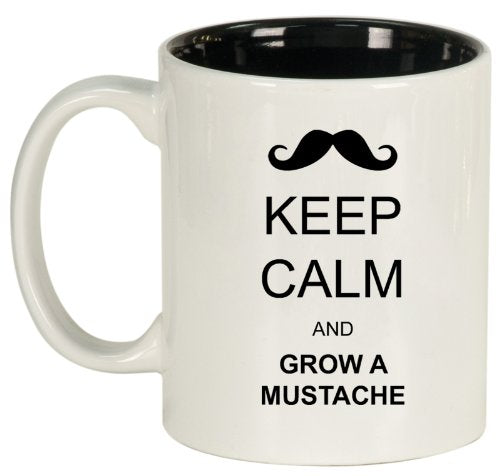 Keep Calm and Grow A Mustache Ceramic Coffee Tea Mug Cup White Black