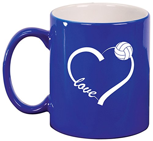 Ceramic Coffee Tea Mug Cup Love Heart Volleyball (Blue)