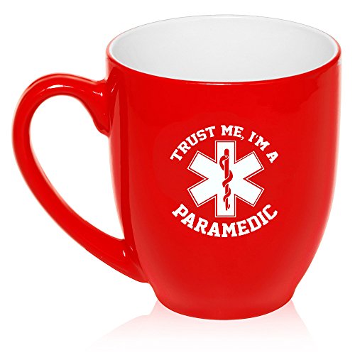 16 oz Large Bistro Mug Ceramic Coffee Tea Glass Cup Trust Me I'm A Paramedic (Red)