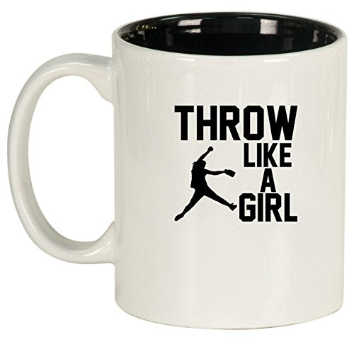 Ceramic Coffee Tea Mug Throw Like A Girl Softball (White)