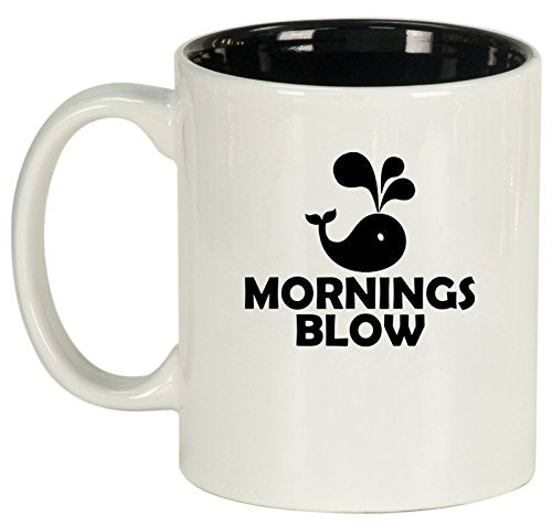 Ceramic Coffee Tea Mug Cup Mornings Blow Funny Whale (White)