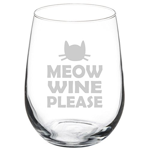 Wine Glass Goblet Funny Cat Meow Wine Please (17 oz Stemless),MIP