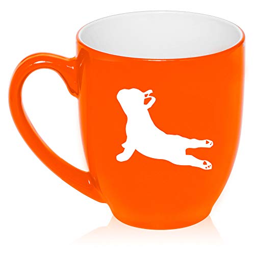 16 oz Large Bistro Mug Ceramic Coffee Tea Glass Cup French Bulldog Yoga (Orange)