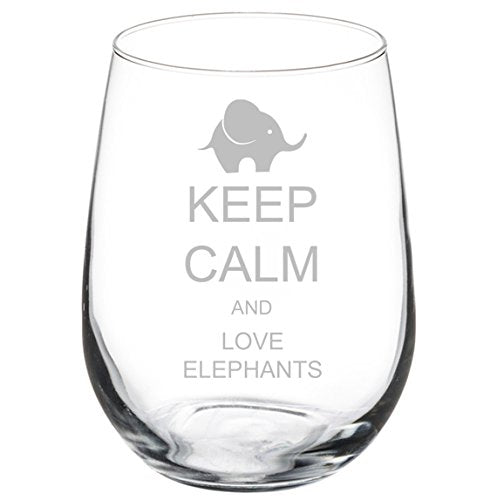 Wine Glass Goblet Keep Calm and Love Elephants (17 oz Stemless),MIP