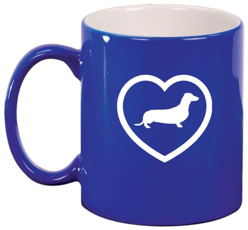 Dachshund Heart Ceramic Coffee Tea Mug Cup Blue