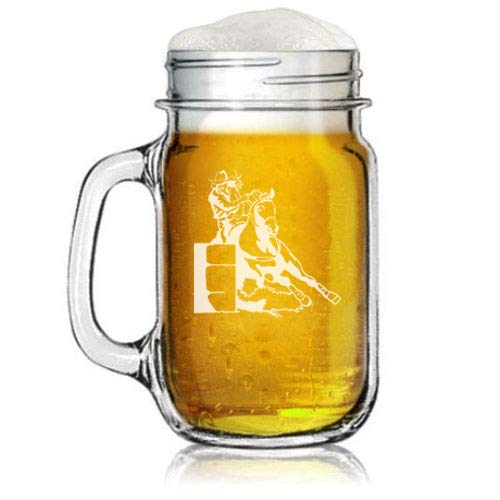 16oz Mason Jar Glass Mug w/Handle Female Barrel Racing Cowgirl