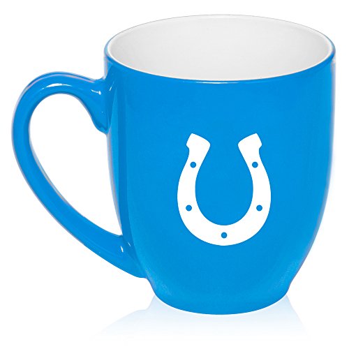 16 oz Large Bistro Mug Ceramic Coffee Tea Glass Cup Horseshoe (Light Blue)