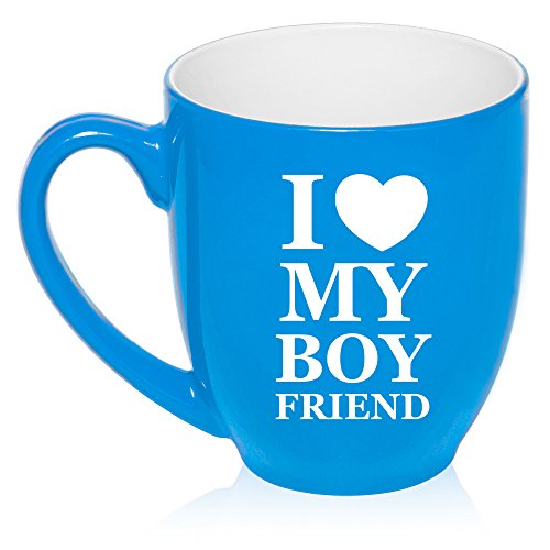 16 oz Large Bistro Mug Ceramic Coffee Tea Glass Cup I Love My Boyrfriend (Light Blue)