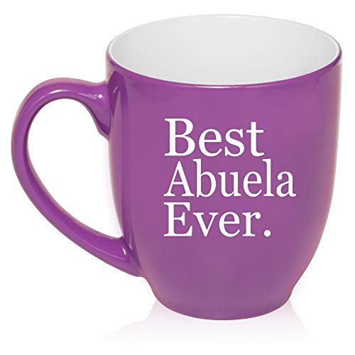 16 oz Large Bistro Mug Ceramic Coffee Tea Glass Cup Best Abuela Ever Grandma Grandmother (Purple)