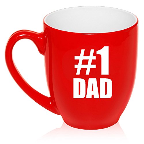 16 oz Large Bistro Mug Ceramic Coffee Tea Glass Cup #1 Dad (Red)