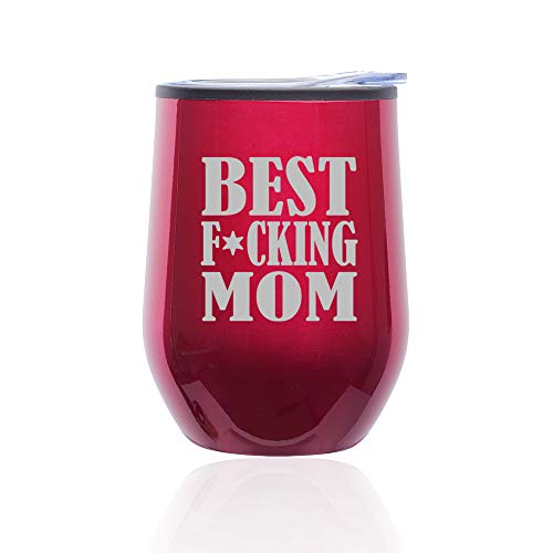 Stemless Wine Tumbler Coffee Travel Mug Glass With Lid Best F ing Mom Mother (Fuchsia)