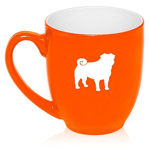 16 oz Large Bistro Mug Ceramic Coffee Tea Glass Cup Pug (Orange)