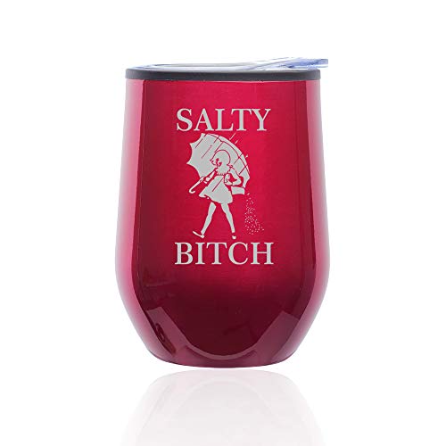 Stemless Wine Tumbler Coffee Travel Mug Glass With Lid Salty Btch Funny (Fuchsia)