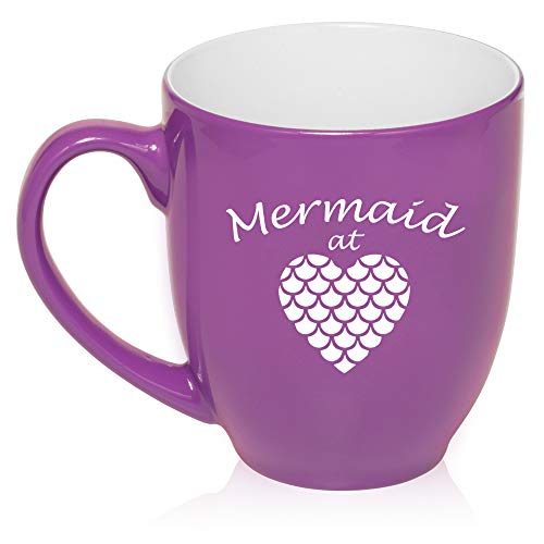 16 oz Large Bistro Mug Ceramic Coffee Tea Glass Cup Mermaid At Heart (Purple)