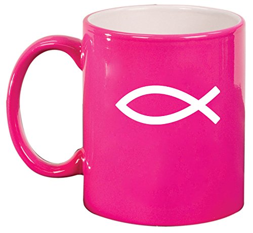 Ceramic Coffee Tea Mug Cup Christian Fish Symbol (Pink)