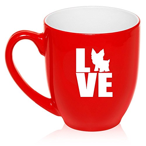 16 oz Large Bistro Mug Ceramic Coffee Tea Glass Cup Love Yorkie (Red)