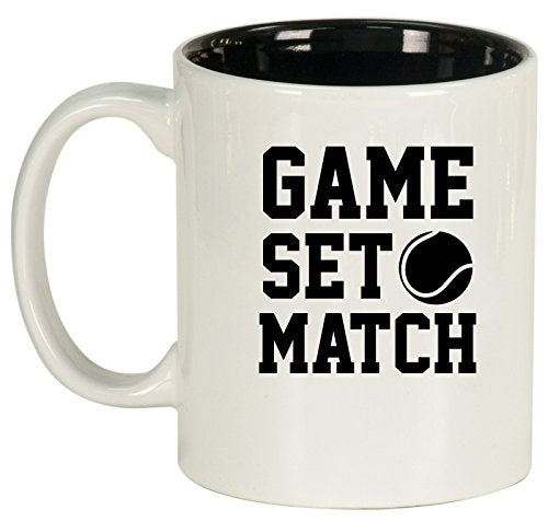 Ceramic Coffee Tea Mug Cup Game Set Match Tennis (White)