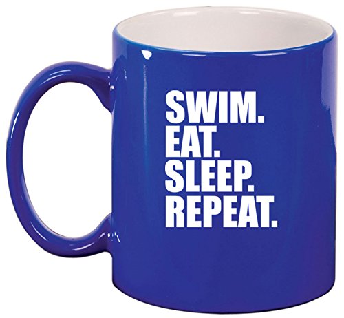 Ceramic Coffee Tea Mug Cup Swim Eat Sleep Repeat (Blue)
