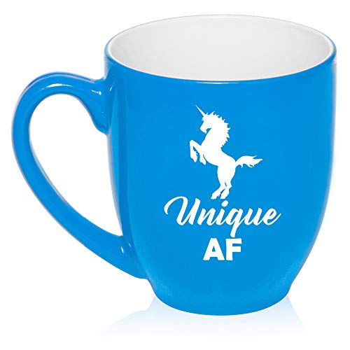 16 oz Large Bistro Mug Ceramic Coffee Tea Glass Cup Unique AF Unicorn (Light-Blue)