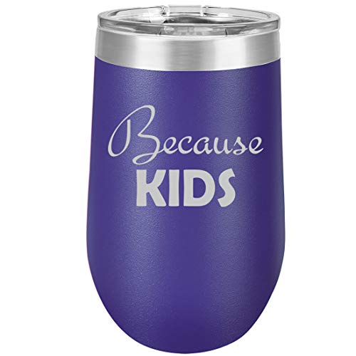 16 oz Double Wall Vacuum Insulated Stainless Steel Stemless Wine Tumbler Glass Coffee Travel Mug With Lid Because Kids Teacher Parent Mom Dad (Purple)
