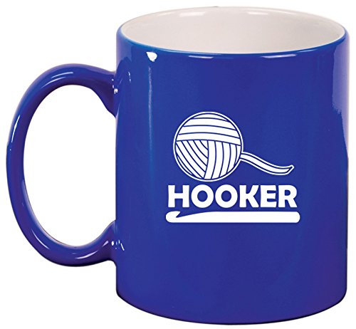 Ceramic Coffee Tea Mug Cup Funny Crochet Hooker (Blue)