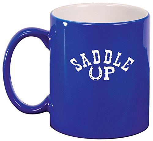 Ceramic Coffee Tea Mug Country Saddle Up Horseshoe (Blue)