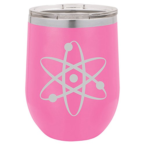 12 oz Double Wall Vacuum Insulated Stainless Steel Stemless Wine Tumbler Glass Coffee Travel Mug With Lid Atom Science Atheist (Hot-Pink)