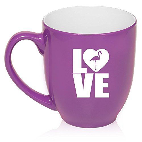 16 oz Large Bistro Mug Ceramic Coffee Tea Glass Cup Love Flamingo (Purple)