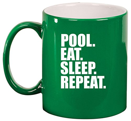Ceramic Coffee Tea Mug Cup Pool Eat Sleep Repeat (Green)