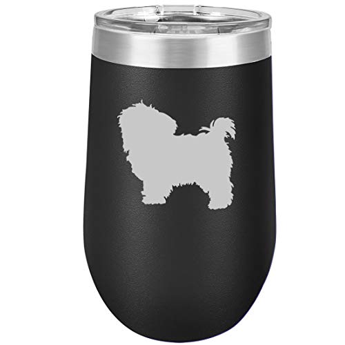16 oz Double Wall Vacuum Insulated Stainless Steel Stemless Wine Tumbler Glass Coffee Travel Mug With Lid Maltese (Black)