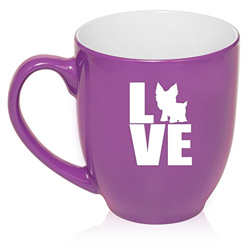 16 oz Large Bistro Mug Ceramic Coffee Tea Glass Cup Love Yorkie (Purple)