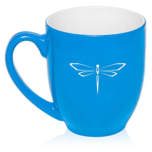 16 oz Light Blue Large Bistro Mug Ceramic Coffee Tea Glass Cup Dragonfly
