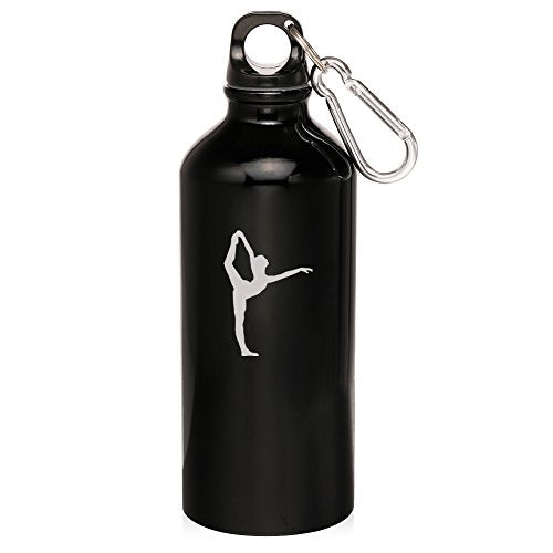 20oz Aluminum Sports Water Bottle Caribiner Clip Dancer Gymnastics (Black)