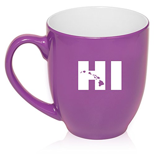 16 oz Large Bistro Mug Ceramic Coffee Tea Glass Cup HI Hawaiian Islands Hawaii (Purple)