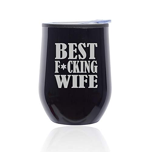 Stemless Wine Tumbler Coffee Travel Mug Glass With Lid Best F ing Wife (Midnight Black)