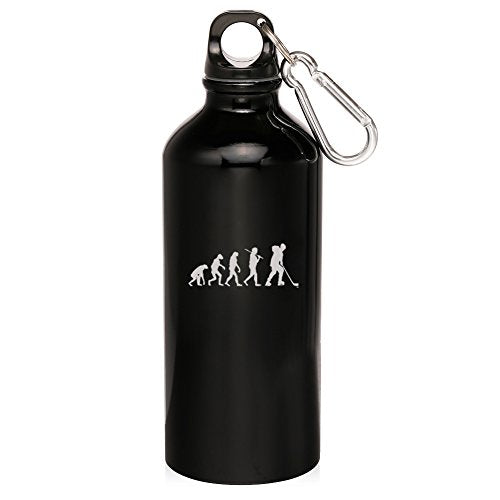 20oz Aluminum Sports Water Bottle Caribiner Clip Evolution Hockey (Black)