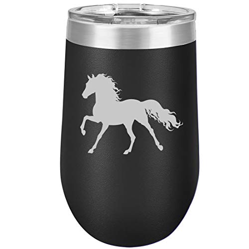 16 oz Double Wall Vacuum Insulated Stainless Steel Stemless Wine Tumbler Glass Coffee Travel Mug With Lid Horse